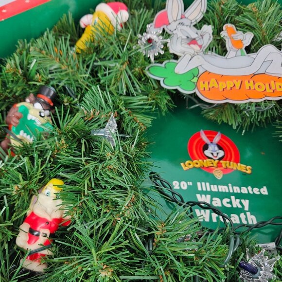 Looney Tunes Holiday Wreath Light Up Illuminated Wacky Warner Bros Christmas 20" - Picture 5 of 13